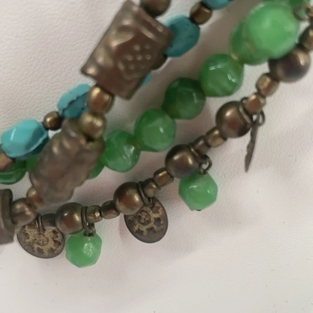 Bronze, green, blue 4 layer necklace